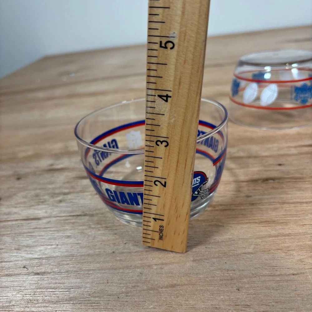 Vintage New York Giants NFL Glass Snack Bowls Set of 3 Super Bowl XXV 4 Inch